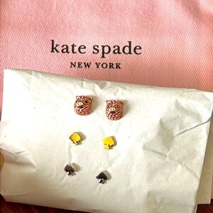 Kate Spade Pave Pink Pig & Silver and Gold tone Spade earrings